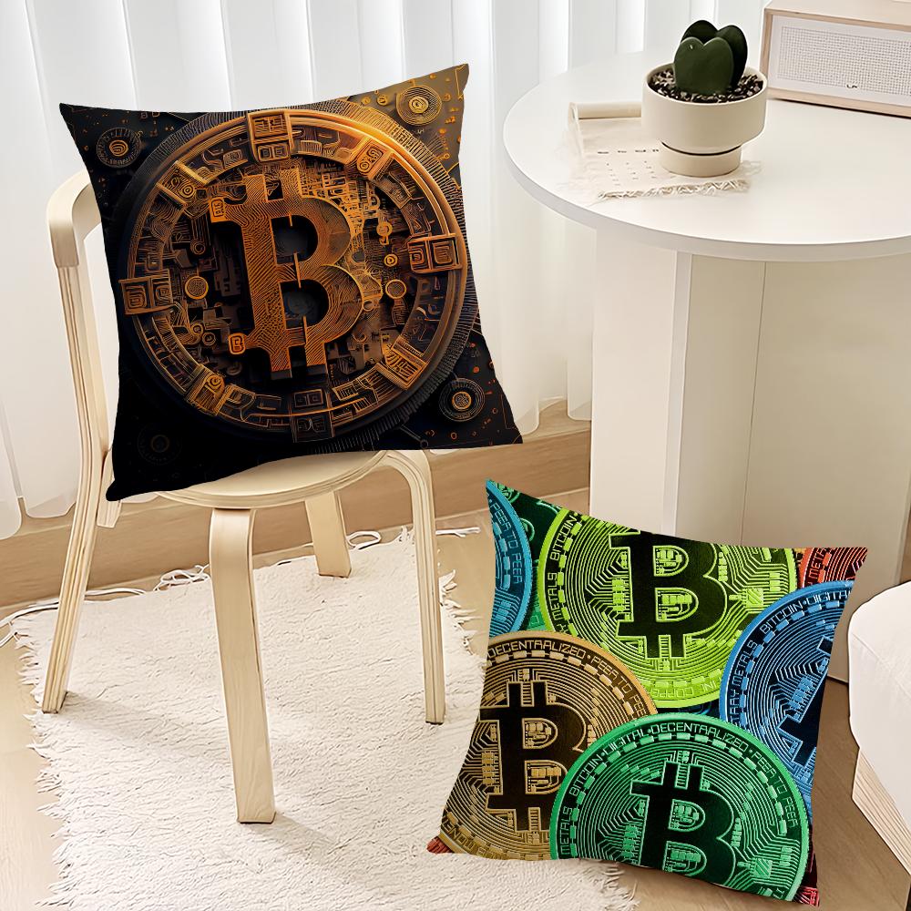 Bitcoin Krypto Kryptowährung Btc Kissenbezug Sofa Wohnzimmer Schlafzimmer Kopfteil Rückenlehne Kissen Quadratisches Kissen Nickerchenzeit