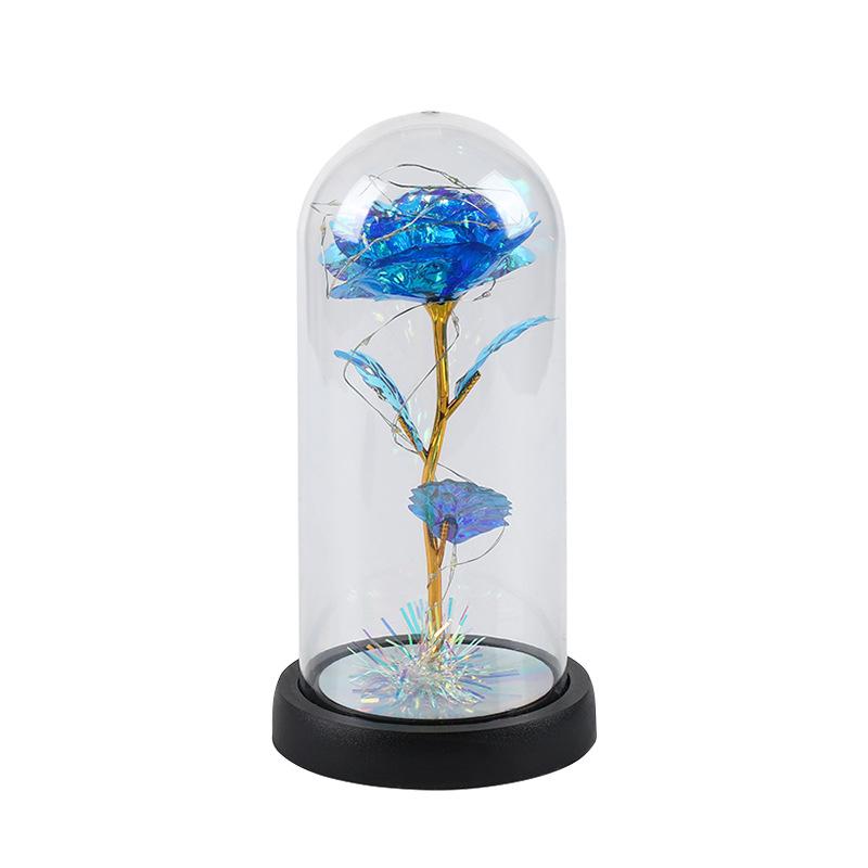 Valentine's Day Immortal Flower Glass Cover Colorful Rose Led Light Desktop Ornament, Birthday Gift Spot
