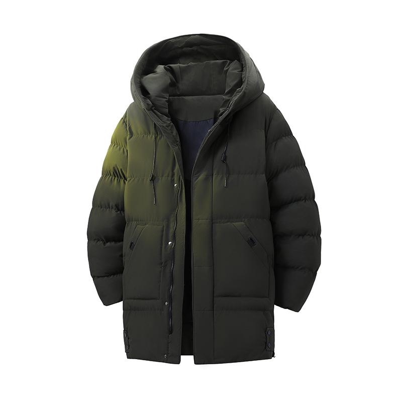 Men's Mid-Length Hooded Cotton Winter Jacket - Thick, Knee-Length, Warm, Teen Style