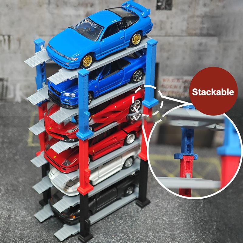 3D Printed Double-Layer Parking Rack Display Stand for 1:64 Scale Diecast Model Cars Diorama Accessory