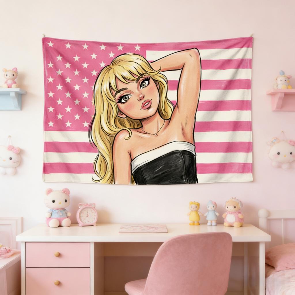 Sabrina Carpenter Fan Exklusives Cartoon-Wandteppich Süßes Charakterdesign für Wohnzimmer Heimwanddekoration Hohe Qualität Flachdruck