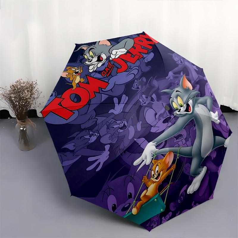 1pc Tom and Jerry Automatic Folding Umbrella - Compact 8-Rib Design, Durable Plastic & Iron1134L