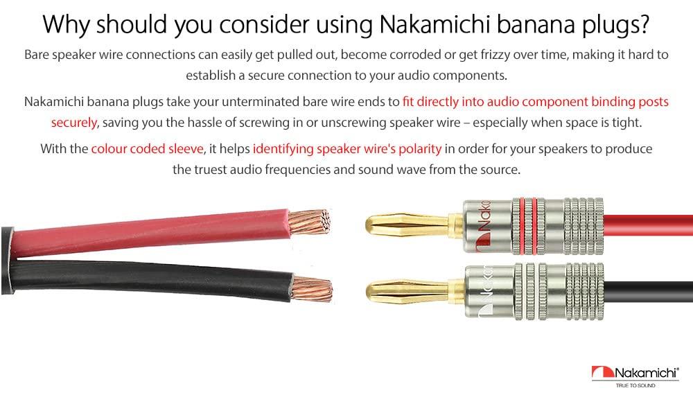 Nakamichi Ultimate Series 24K Zlatem Plátované Beryllium Měděné Banánkové Konektory Reproduktorů Tento produkt je ideální pro flexibilní připojovací kabely k