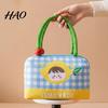 Kawaii Cherry Pattern Lunch Bag Insulated with Reinforced Handle, Cartoon Print, Portable for School Girls Large Capacity Food Storage Organizer