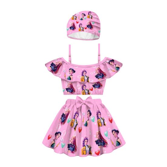 Children's Swimsuit Two Piece Set Girls Swimwear All Over Print Racerback Top