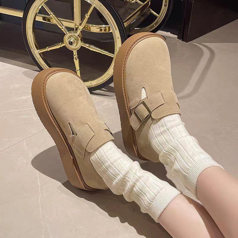 Increase the height of one pedal, lazy shoes are versatile with skirts, single shoes, women's retro Boken shoes, platform soles, new in autumn 2025