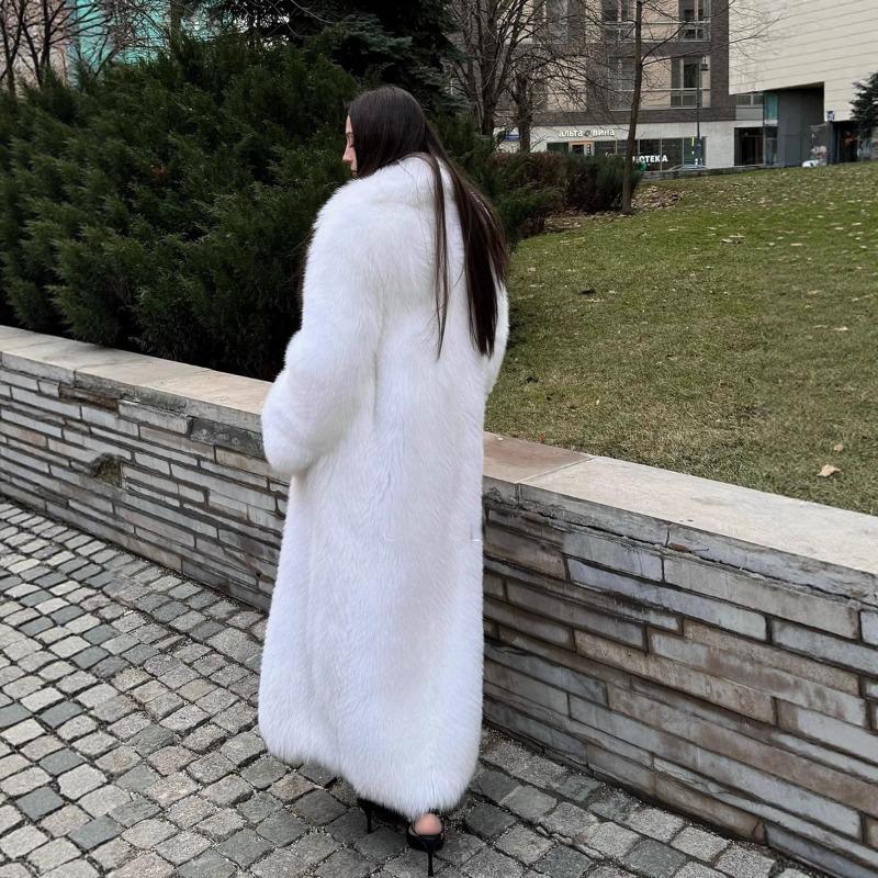 Women S Long Imitation Fox Faux Fur Coat Warm Casual Outerwear