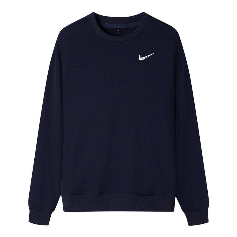 Herenkatoenen sweatshirt met ronde hals: Lente/Herfst Losse Pasvorm, Grote Maten, Effen Kleur, Sportkleding voor Koppels, T-shirt Jas met Lange Mouwen en Logo.