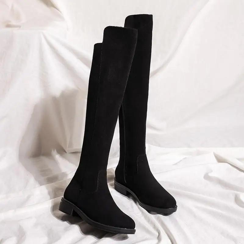Fashion Middle Heel Long Boots for Women Winter 2024 Autumn Gyaru Goth Demi-season Quality New Work Footwear Knee High Shaft Shoes Woman