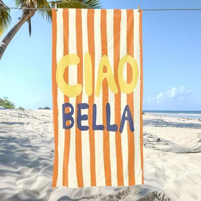 Ciao Bella Microfiber Beach Towel Orange White Striped Bath Towel Quick Dry Sand Free Swimming Blanket for Travel Pool Gym