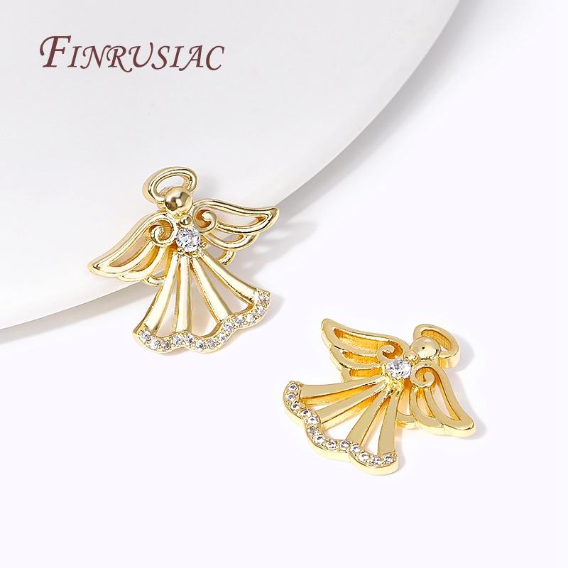 Trendy Angel Charms Pendant 18K Gold Plated Inlaid Zircon Charms For Necklace Making Findings Accessories DIY Handmade Jewelry