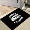 Charming Happy Camper RV Themed Area Rug Stylish Vintage Travel Trailer Print Floor Mat for Living Room Bedroom Camping Decor