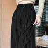 Herbst Vintage Gestreifte Lockere Damen Weite Hosen Knöpfe Frühling Hohe Taille Gerade Büro Voll Langes Hosen