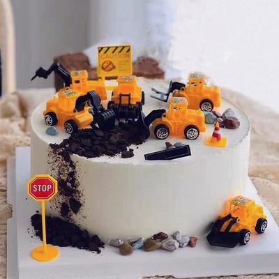 1 Juego Lindo Excavadora Camión de Construcción Bloqueo Vial Adorno para Pastel PVC Duradero Ideal para Decoraciones de Fiesta de Cumpleaños