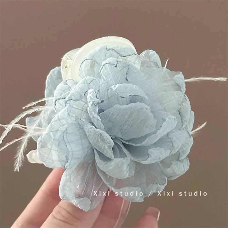 Atmosphere Feather Flower Grab Clip Women's High End French Gentle Peony Hair Temperament Shark Accessories