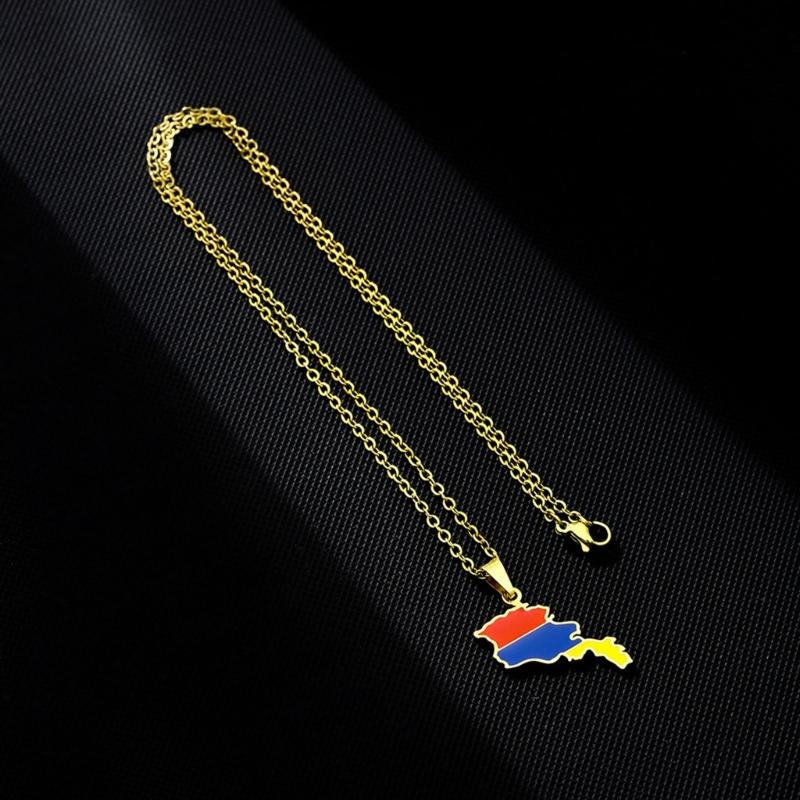 Unique Armenia Map Necklace Stainless Steel Armenia Flag Pendant Necklace Chain Necklace Perfect Gift for Men and Women