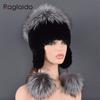 Natural Fur Hat For Women Real Mink Fur and Fox Fur Handmade Winter Female Cap Genuine Fur Lined Beanies Big Fox Fur Pompom Hats