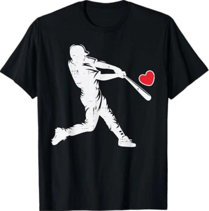 Valentines Day Baseball Batter Silhouette Heart Men T-Shirt S