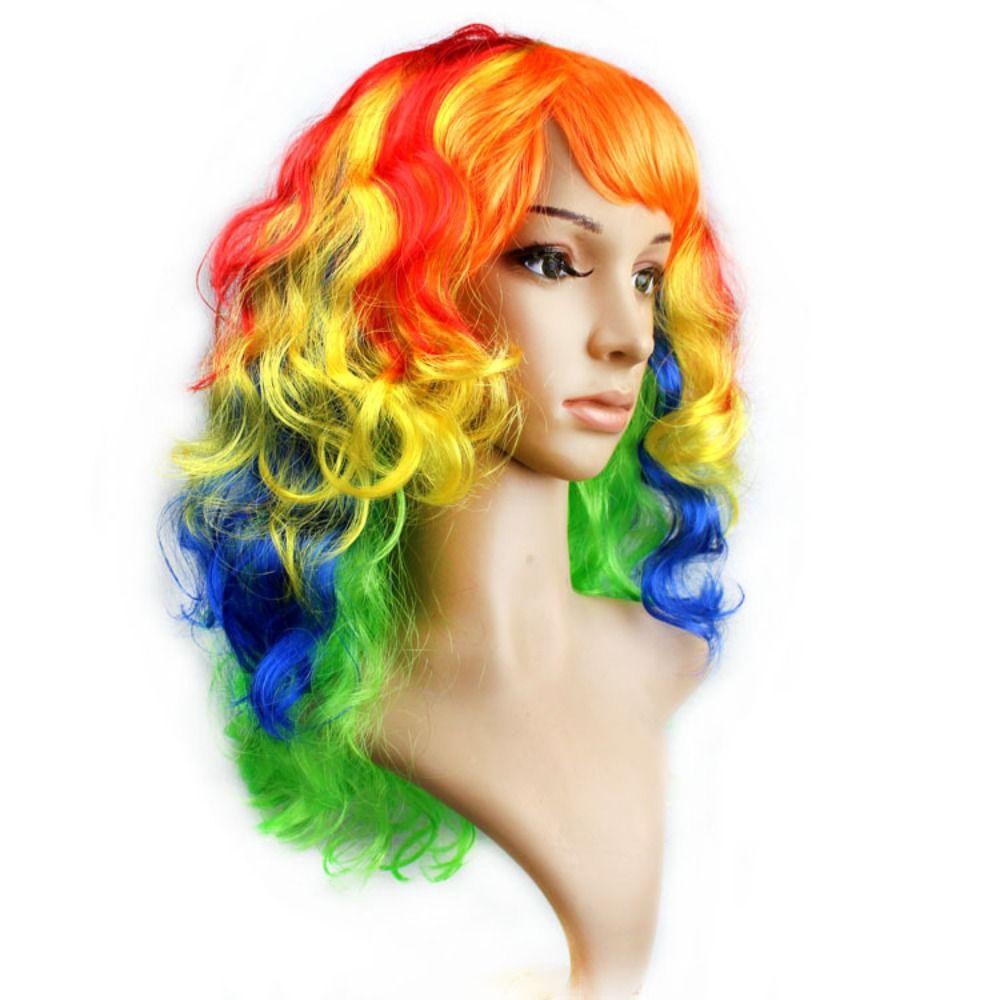 Pink Cosplay Party Curly Hair Funny Lady Colored Wig Carnival Long Wig  Birthday Party