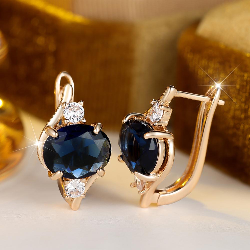 Elegant Oval Blue Zircon Drop Earrings for Women Gold Color Wedding Party Jewelry Gift