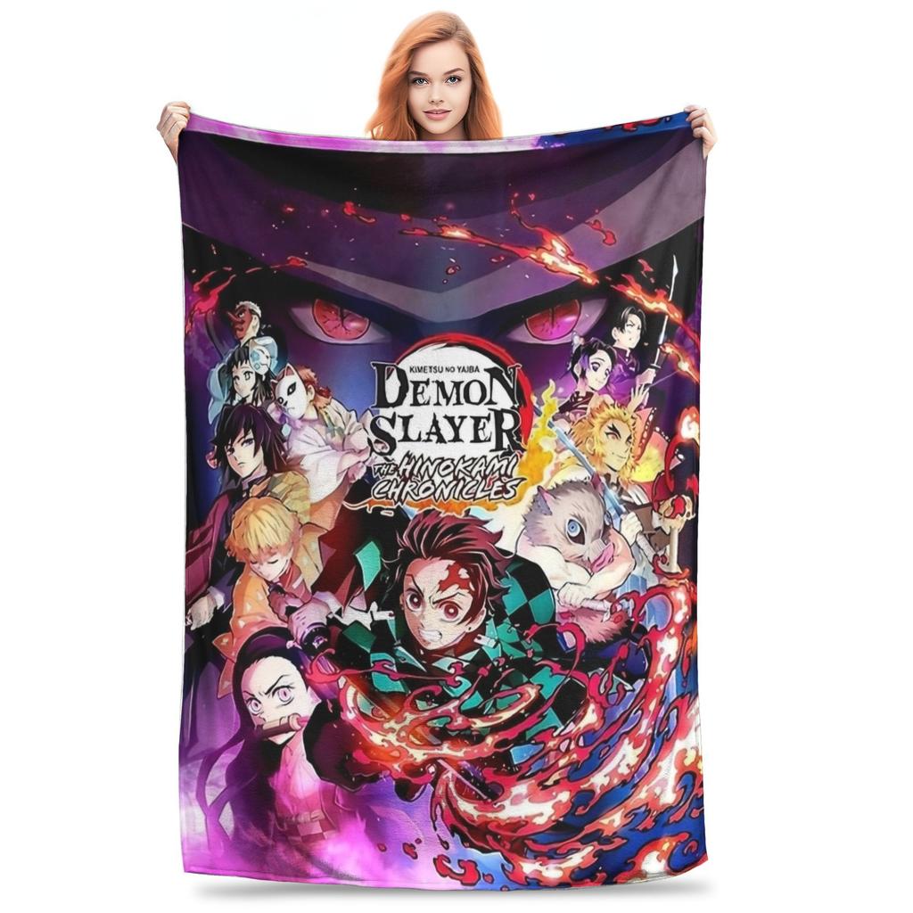 Super Soft Slayers Kimetsu Yaiba Manga Throw Blanket Premium Fleece Lightweight Bed Blanket Cozy Plush Blankets All Season Use