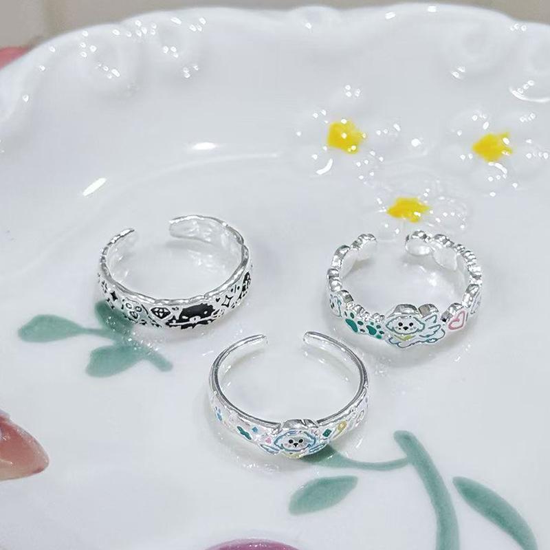 Small Fresh Dopamine Enamel Cute Angel Puppy Open Ring Simple Plain Circle Girlfriend Niche Fashion Ring