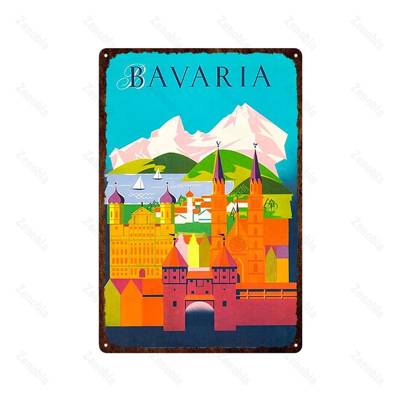 Paris Roma England City Metal Sign Vintage Metal Plaque Travel Tin Poster Scenic Decor for Bar Home Wall Decor Landscape Plat