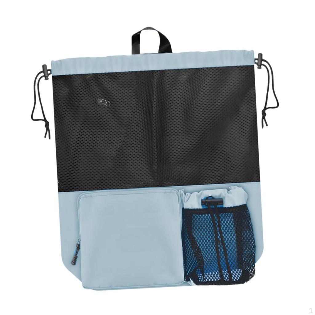 Mesh Drawstring Backpack Casual Daypack Portable Travel for Women Men Swim Bag