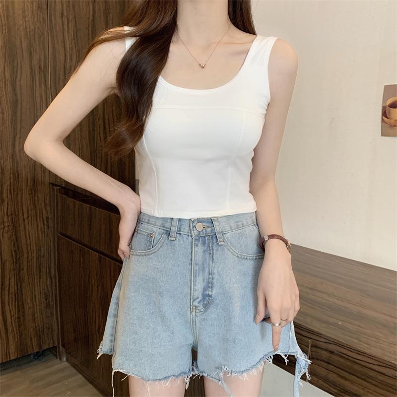 Women s U Neck Wide Strap Tank Top, Built-in Bra Seamless Camisole One size