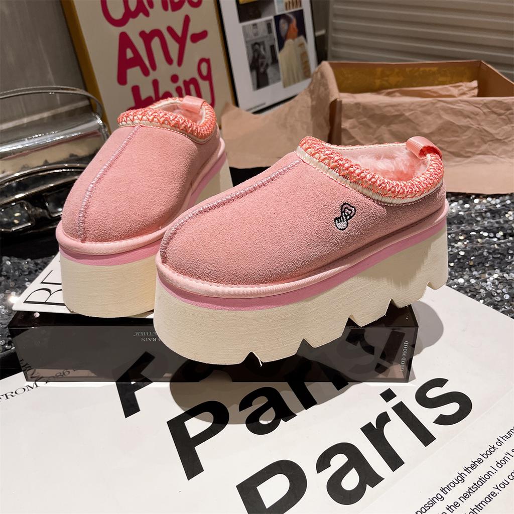 Leather wool thick-soled muffin small man 7 bags head half slippers snow cotton one pedal women's shoe holder