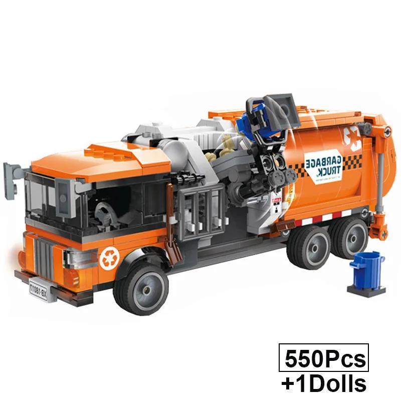 Awesome City Town Sanitation Garbage Truck Vehicle Car Building Blocks Kits Bricks Classic Model Assemble Toys for Boys Gift