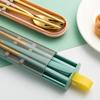 3Pcs Dinnerware Set Spoon Fork Chopsticks Cutlery with Box Portable 304 Stainless Steel Tableware for Travel Camping