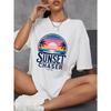 Sunset Coconut Tree Print T-shirt Loose Short Sleeve Holiday Atmosphere Casual Shirt