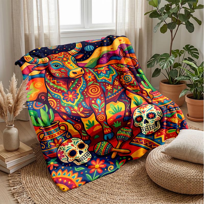 Sunflower Cow Tower Theme Blanket Lightweight Warm Flannel Blanket Decorative Throw Blanket for Home Decoration