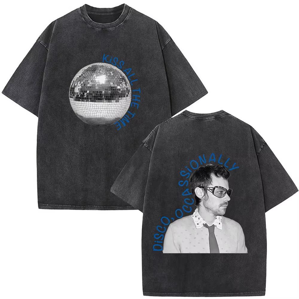 Kiss All The Time Disco Occasionally Album Vintage Washed Tshirts Men Women Clothing Fashion Hip Hop Short Sleeves T Shirt XL
