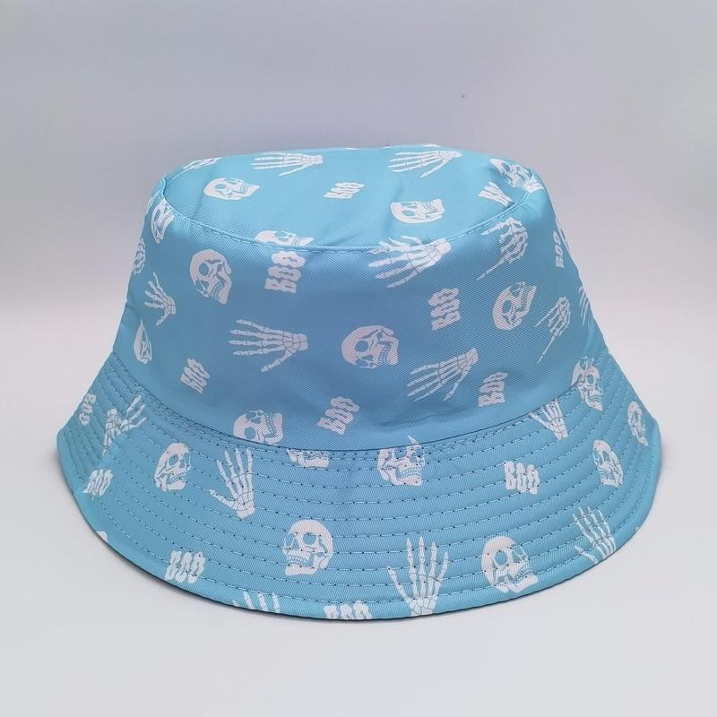 Skull trendy versatile sunshade sun hat summer double-sided pot hat printed bucket hat women