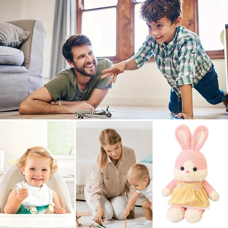 Cute Bunny Plush Stuffed Pillow with Dress Huggable Bunny Toy Throw Pillow Sleeping Soothing Toys Desk Decor for Holiday Birthda