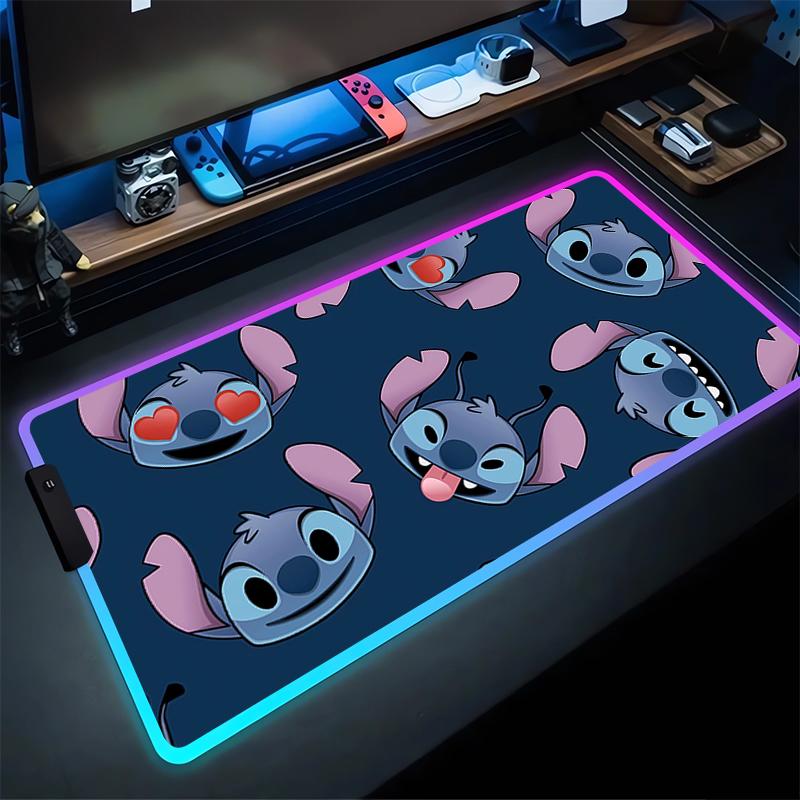 RGB Stitch Luminous Mouse Pad PC Kawaii Anime Colorful Mousepad XXL Gamer Cabinet Keyboard Rug Laptop Gaming Extended Desk Mat