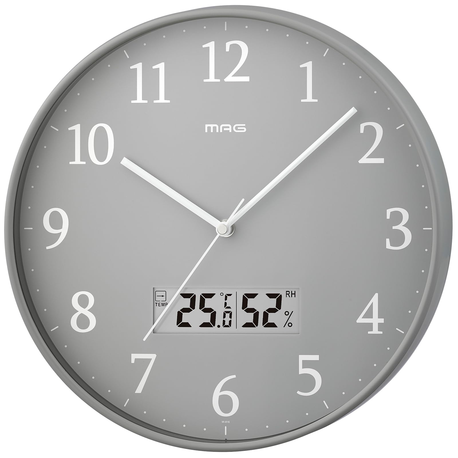 

MAG Wall Nighttime Second Hand Grigio Noah Precision Clock, Analog, Radio-Controlled, Thermometer, Hygrometer, Stylish, Cute, Simple, 30.0cm Diameter, серый