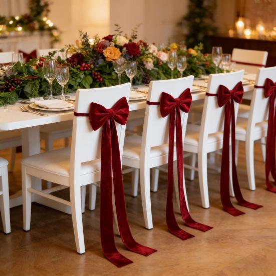 Chair Sash Bow Reusable Chair Back Velvet Bow Universal Wedding Events Banquet Anniversary Bridal Banquet Party Dining Chair Cover Decoration