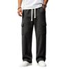 Men's Knit Cargo Pants Loose Fit Multi-Pocket Casual Pants with Drawstring Elastic Waist for Daily Wear