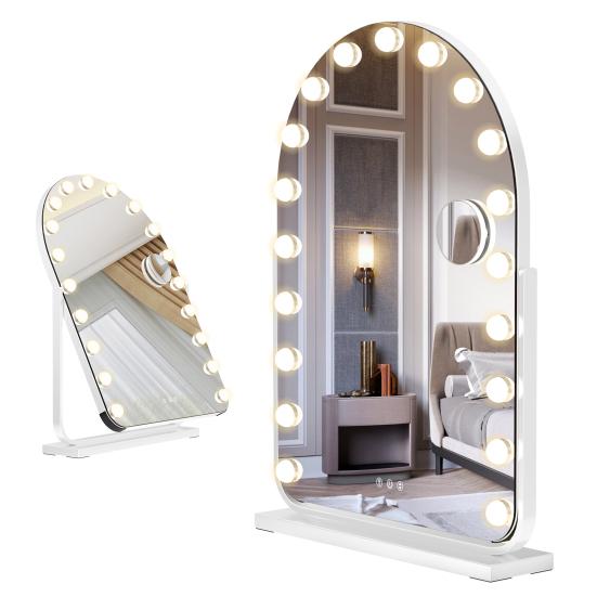 Vanity Mirror with 17 LED Lights, Curved Table Top Makeup Mirror, Rotatable Base Makeup Mirror with 10x Magnifying Glass, Touch