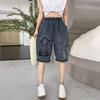 Plus Size Thin Vintage Ripped High Waist Casual Loose Women Summer Half Jeans Denim Harem Pants