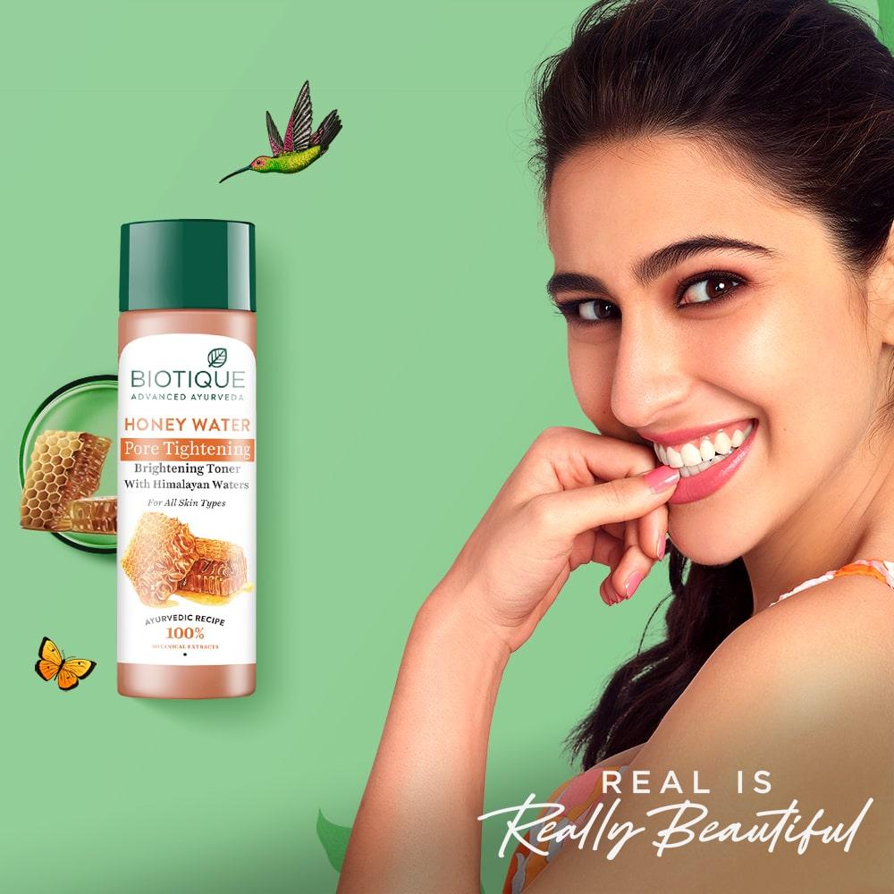 Biotique Honey Water Toner For Pore Tightening & Brightening Skin | 120ml | pH Balance | Hydrating Botanical Extracts