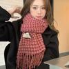 Houndstooth Plaid Tassel Scarf for Girls Winter New Retro Warm Knitted Couple Scarf and Shawl Dual Use