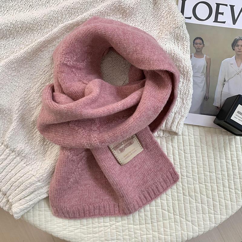 Scarf women's autumn and winter new versatile thickened warm bow scarf wool knitted scarf