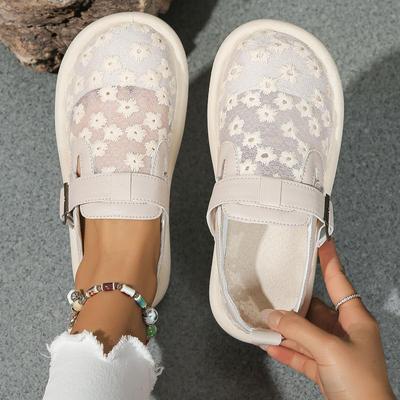 Tênis Femininos Moda Verão Casual Sapatos Femininos Rasteiros Fecho de Fivela Malha Respirável Conforto Tênis Femininos Sapatos Femininos de Bico Coberto