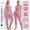 Neues europäisches & amerikanisches Damen-Schnelltrocknungs-Yoga-Set: Langarmshirt, Sportweste, Enge Hose.