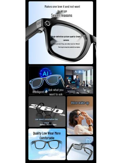 AI W600 Smart Glasses: Bluetooth Camera with Video Recording, Image Stabilization, Voice Recognition, Call and Translation Features.