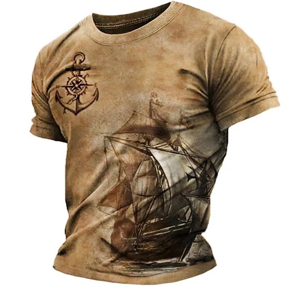 

Летняя винтажная футболка для мужчин, футболки большого размера, с узором «лодочка», якорь, с круглым вырезом, свободный топ с короткими рукавами, повседневная мужская одежда 6XL L